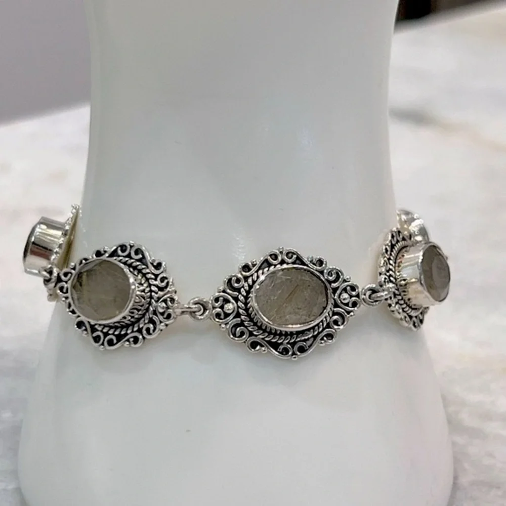 Golden Rutilated Quartz Sterling Silver Toggle Clasp Bracelet - Picture 3 of 10